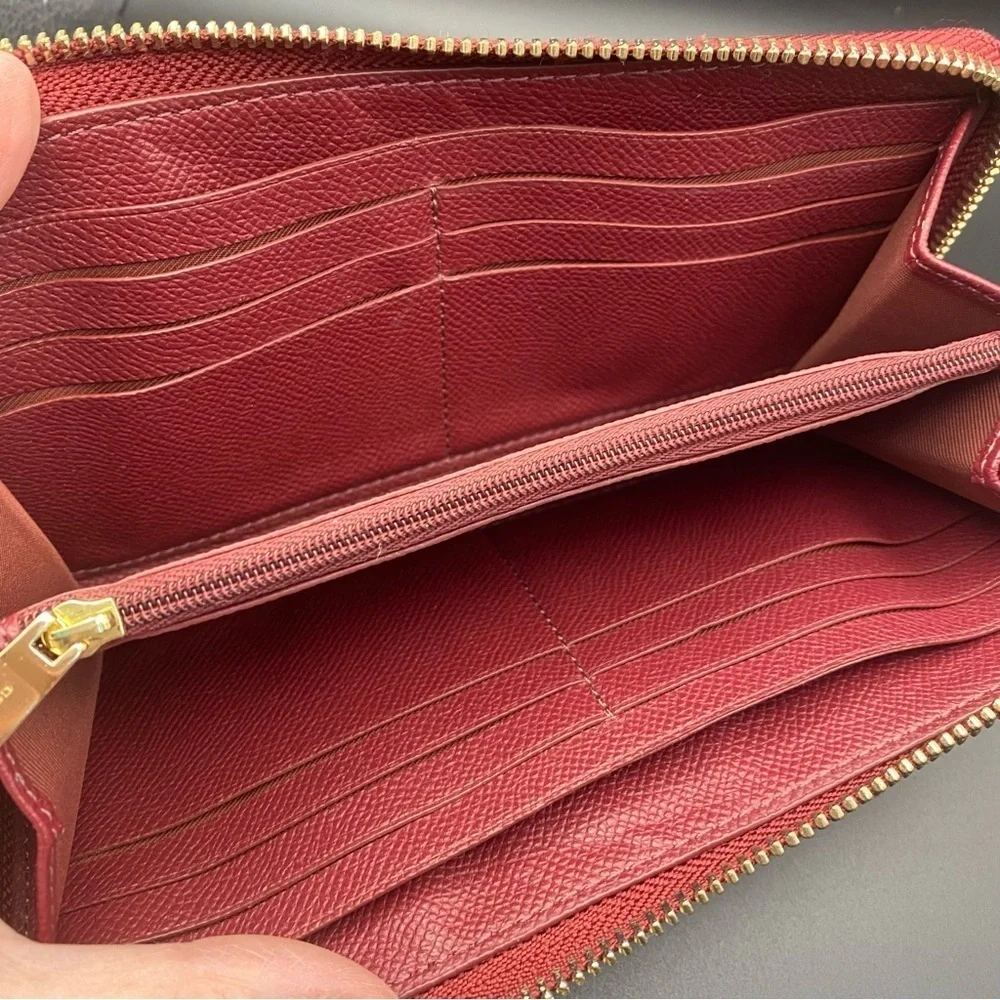 Coach Pebble Leather Accordion Zip around Wallet
